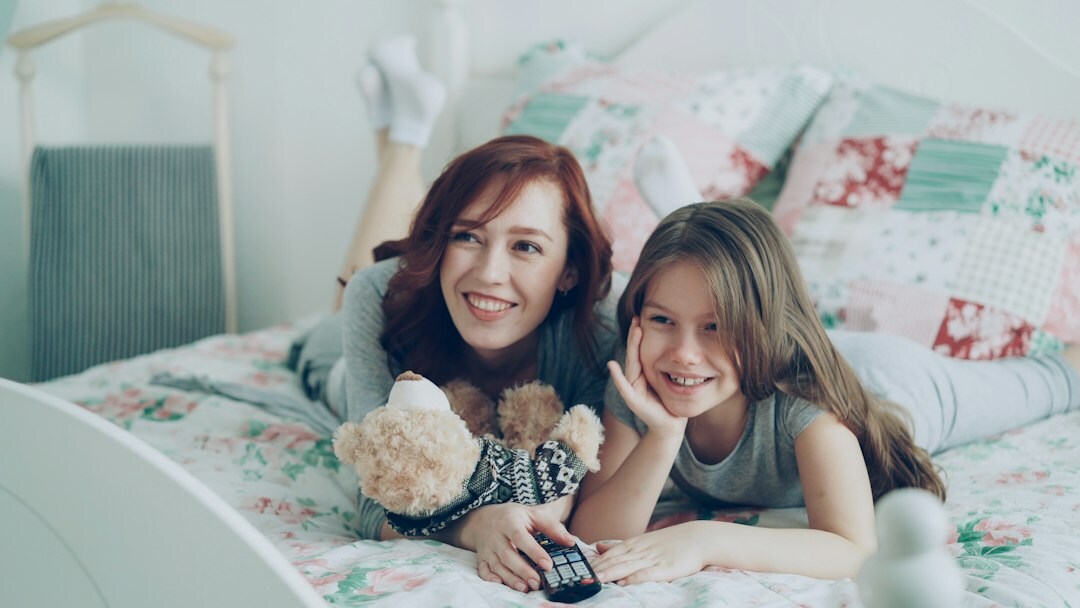 young mother with children laughing
