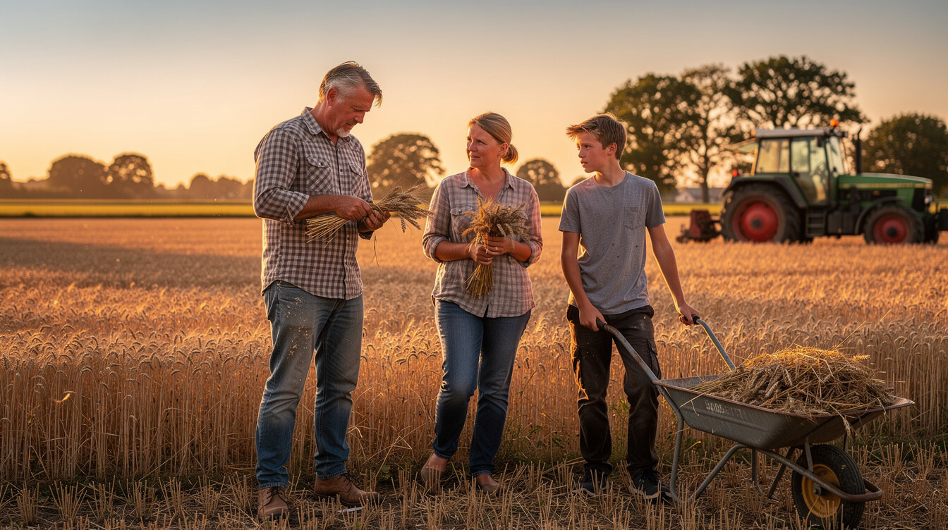 Danish farm family working together in a field